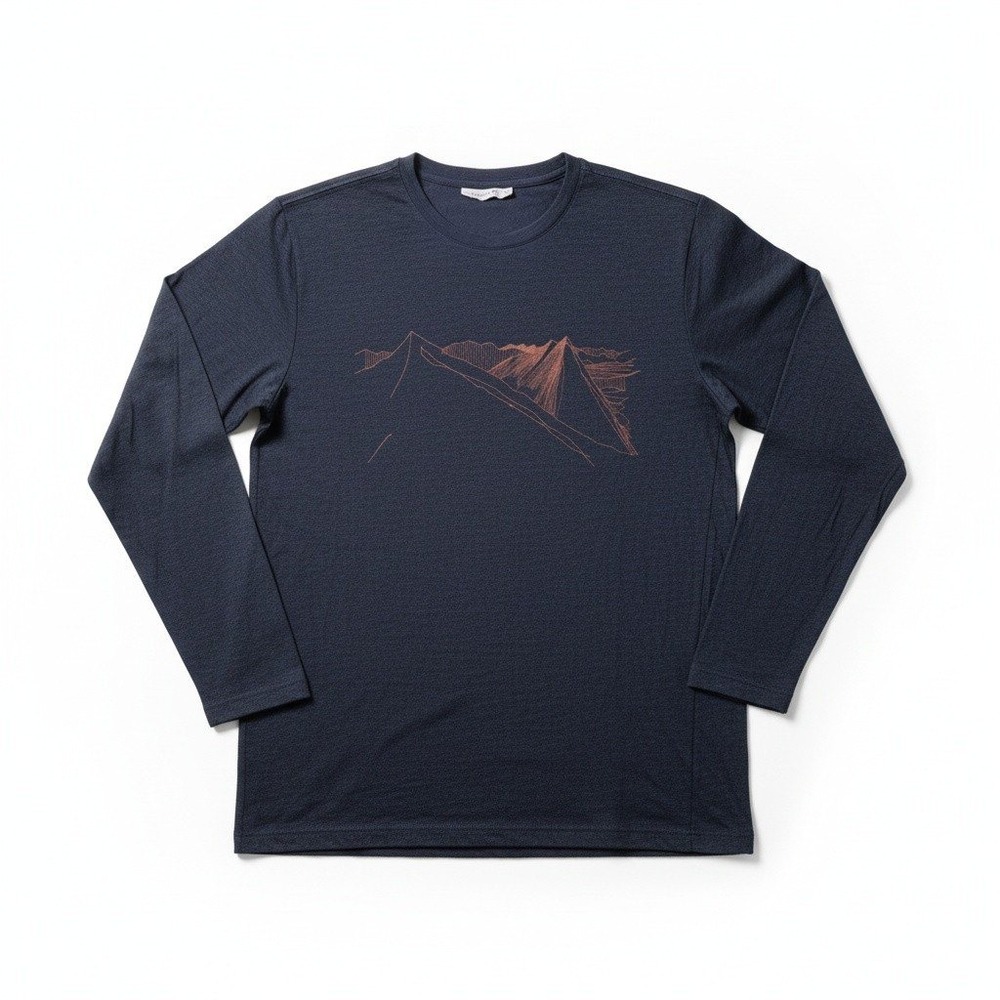 Icebreaker Long Sleeve Shirt XL Navy Blue Merino Wool Mountain Graphic Gorpcore